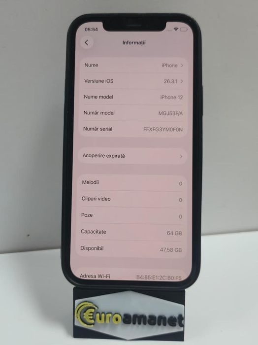 Telefon mobil Apple iPhone 12, 64GB, 5G, Black B.74% -P-