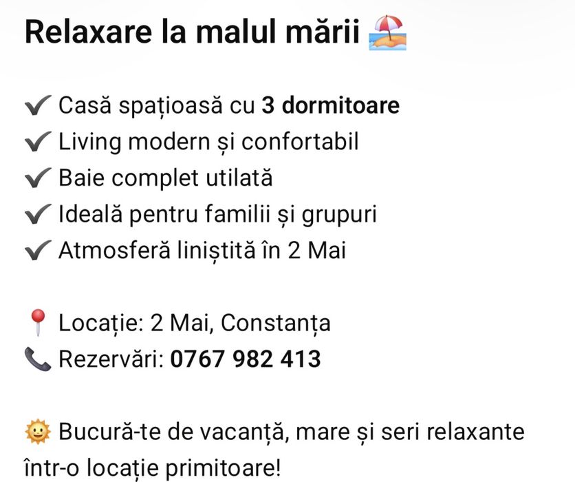 Cazare la 2Mai va oferim