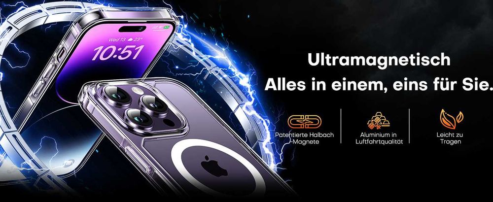 TAURI iPhone 14 Pro Husa MagSafe Transparenta + Sticla 9H
