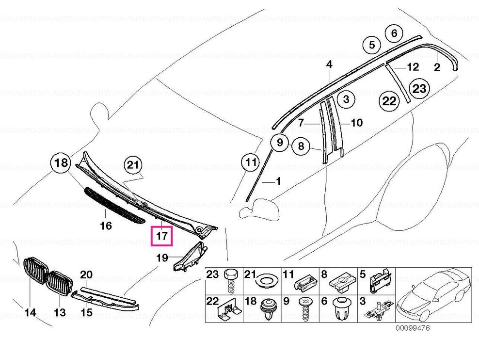 Grila Ornament inferior Parbriz BMW Seria 3 E46, OE 51718208483, Grila Sub Parbriz, Panou Stergatoare