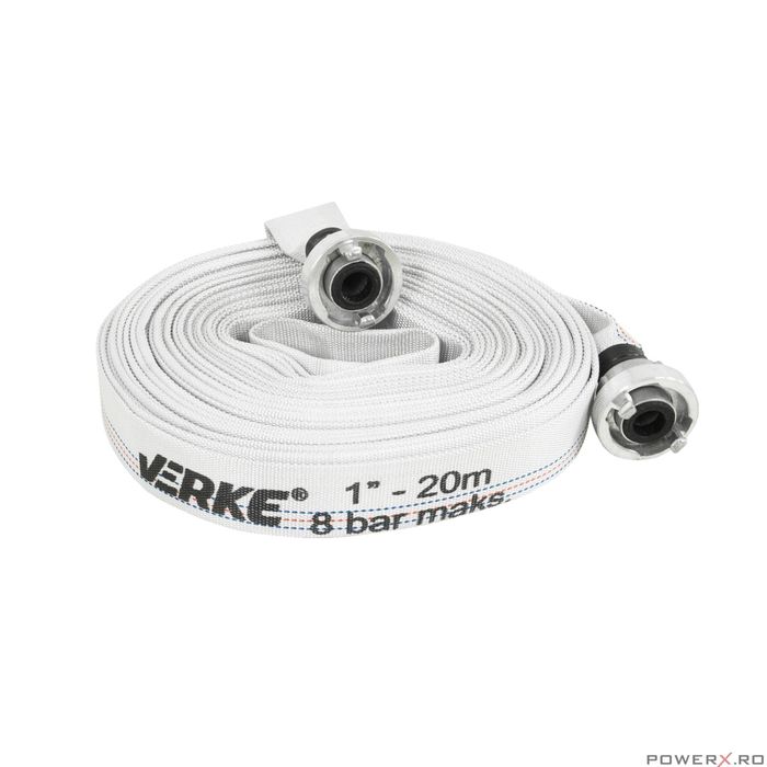 Furtun apa irigatii 1"20 metri, tip pompier 8 bari, cu cuple, Verke