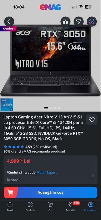 VAND LAPTOP Gaming ACER Nitro v15