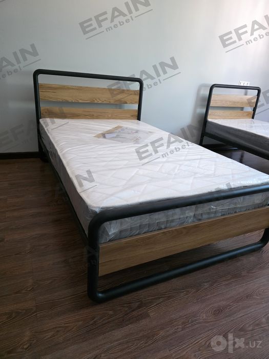 Полуторка кровать PREMUS bir yarim kishilik kravat va loft, temir