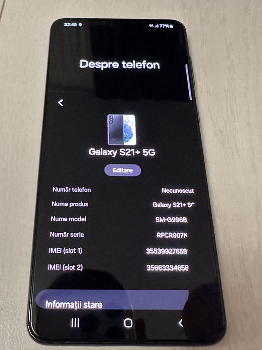 Samsung S21+ 5G 256 GB - stare fizica ireprosabila - ecran cu pata