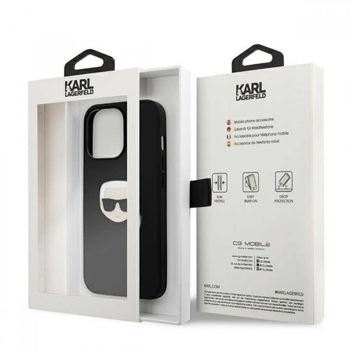 Гръб Karl Lagerfeld Leather Ikonik Karl`s Head Metal за iPhone 13, iPhone 13 Pro, iPhone 13 Pro MAX
