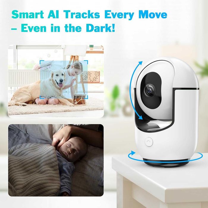 2K вътрешна охранителна камера, WiFi CCTV с нощно виждане, AI-детекция
