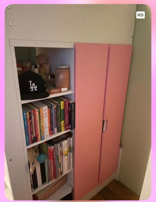 2 Легла на платформа (черно и розово)IKEA Småstad  с рафтове, бюро, чекмеджета и гардероб