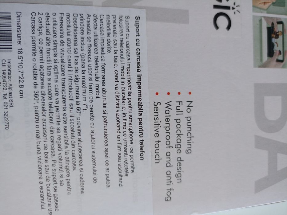 Vând suport baie, bucătărie pentru telefon până la 7",cu protecție apă