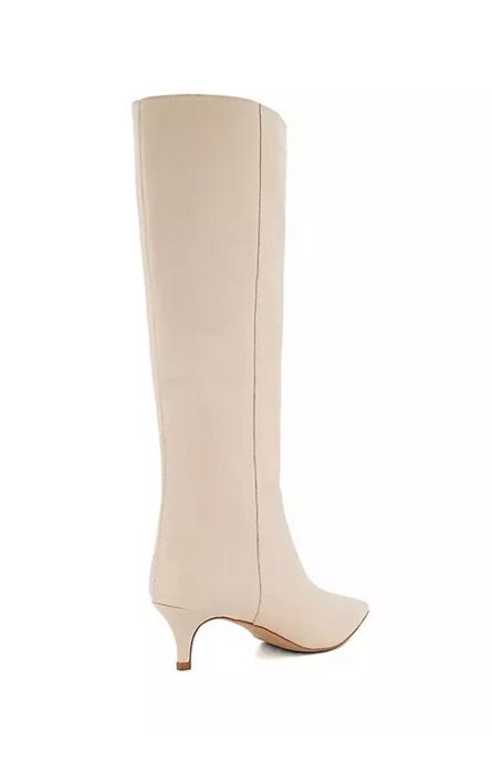 Dune London Cizme ecru crem toc mic piele naturala