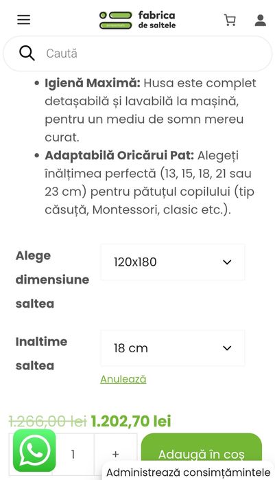 Saltea Ortopedică Organic Cocos, Husă Hipoalergenică Tencell