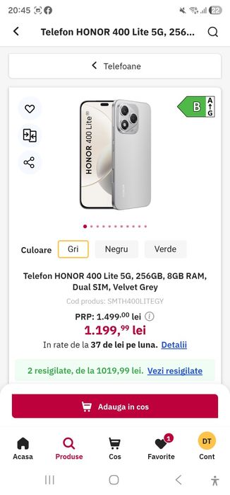 Vand telefon HONOR 400 Lite 256 gb nou Garantie