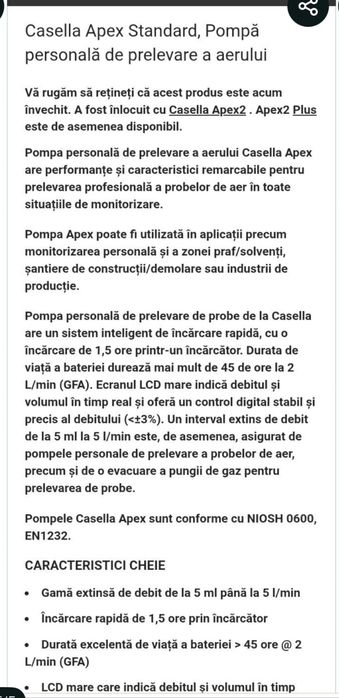 Casella Apex Standard Pompa de prelevare probe aer, analizor praf, analize aer