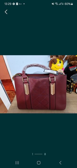 Poșetă  damă  office din piele ecologică grena ,elegantă cu accesorii