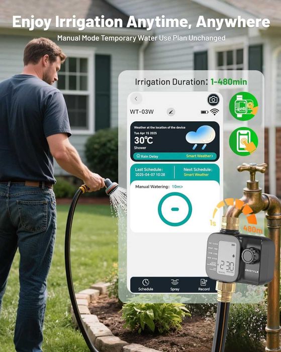 WiFi таймер за напояване месингови входове  изходи за градински маркуч