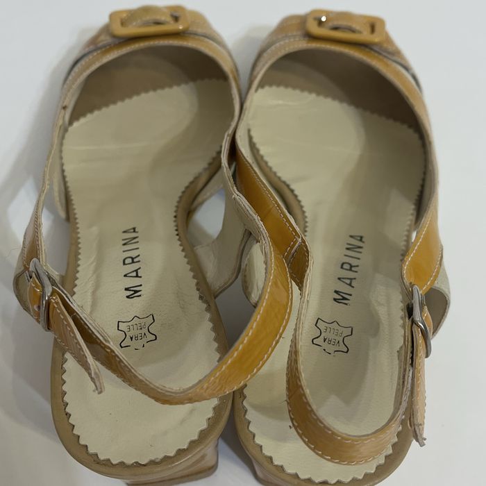 Sandale Slingback Marina Piele - Galben/Crem - Mărime 39 (Prezintă urme de uzură la interior)