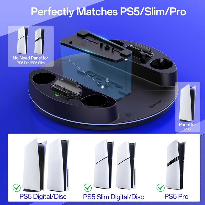 NEWDERY Вертикална стойка за PS5 /PS5 Slim/PS 5 Pro, RGB светлина