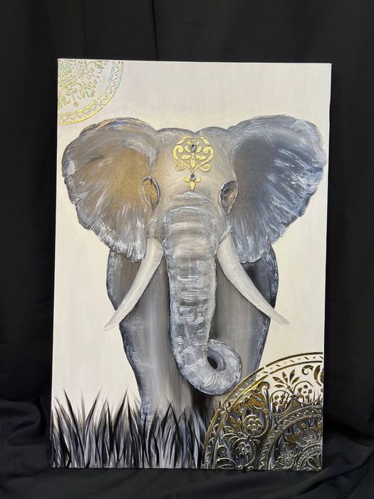 Картина ручной работы с текстрной пастой и поталью