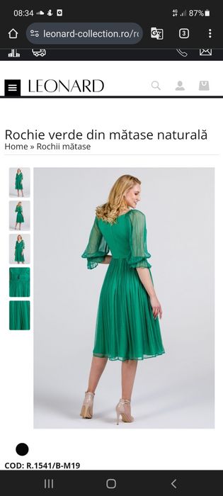 Rochie Leonard din mătase naturala verde