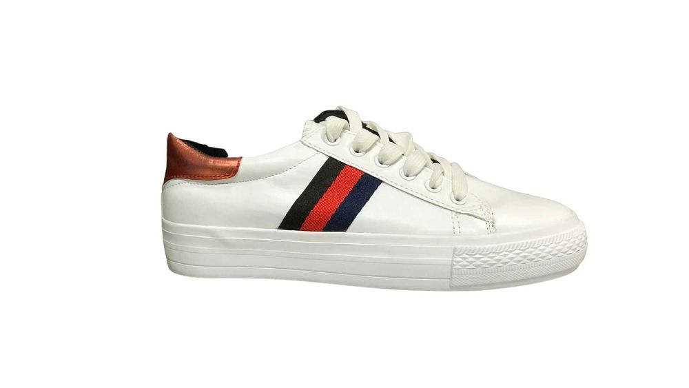 Дамски кожени гуменки в бяло и черно -SCM-12