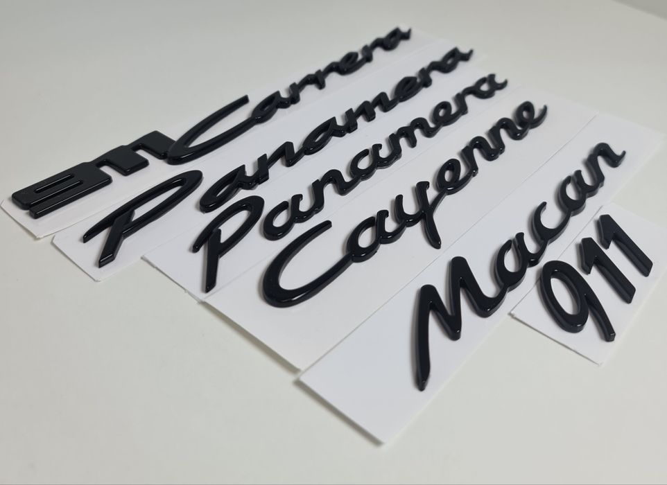 Emblema-Scris-Porsche-911-Carrera-Macan-Cayenne-Panamera-Negru-Lucios