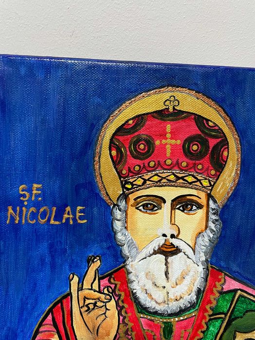 icoana pictata pe panza sf nicolae dim lat 25 cm inalt 30 cm icoana