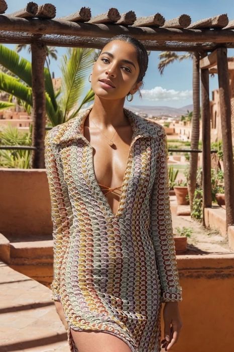 Sunfere Dawn  V-Neck Плетена Плажна Рокля