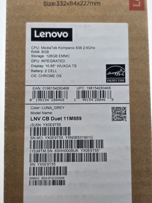 Tableta Lenovo Chromebook Duet 11M889, 2 in 1, 8GB RAM, 128GB SSD, NOU