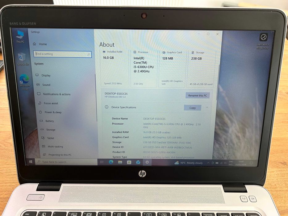 Laptop HP Elitebook 840 G3, i5, 16GB RAM, 256GB SSD M.2, 5 ore tine bateria