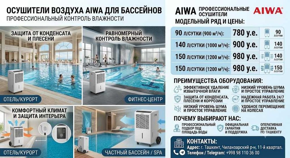 Осушители воздуха AIWA для бассейнов Контроль влажности и защиты помещ