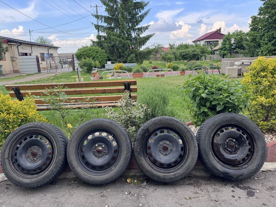 Set jante roti otel tabla R16 complete cu anvelope iarna 205 55 R16 VW Audi Skoda Seat 5X112 Octavia Passat A4 A6 Leon Jetta Golf