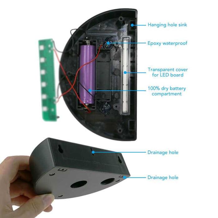 Bază LED solară RGB pentru acril – exterior, IP67, iluminare automată