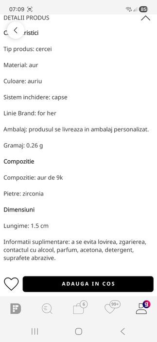 Cercei L Instant D'Or, din aur 9 k, 0,26 grame achiziție Fashion Days mic defect