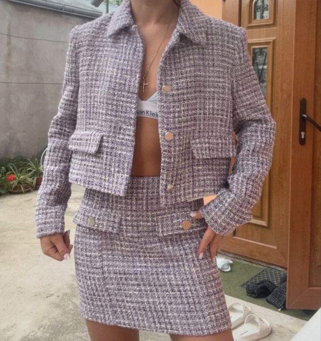 Set tweed fusta si sacou zara nou