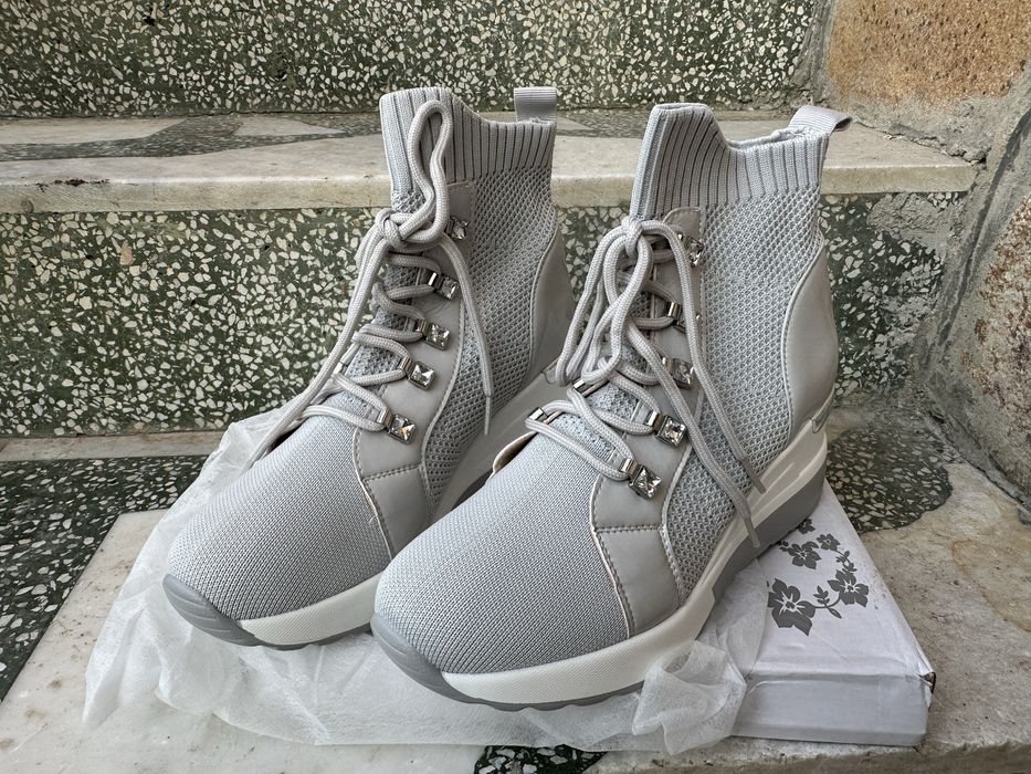 Топ модел! Сиви сникърси тип "чорап" на платформа, №38, Bosido