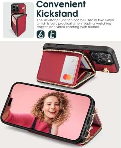 Нов Калъф за iPhone 16 Pro Max PU кожа RFID портфейл с презрамка и цип