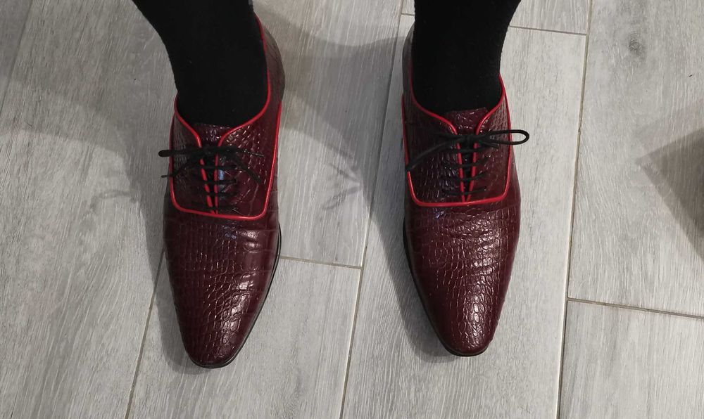 Pantofi nunta rosii piele crocodil Sortec Lux 41 made in Romania