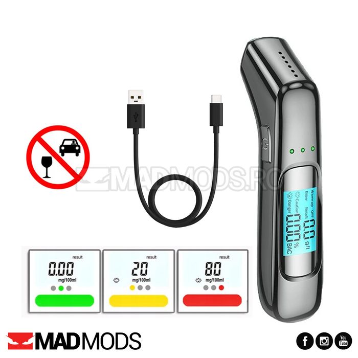 Etilotest Tester Alcool fara contact, Afisaj Digital, Incarcare USB