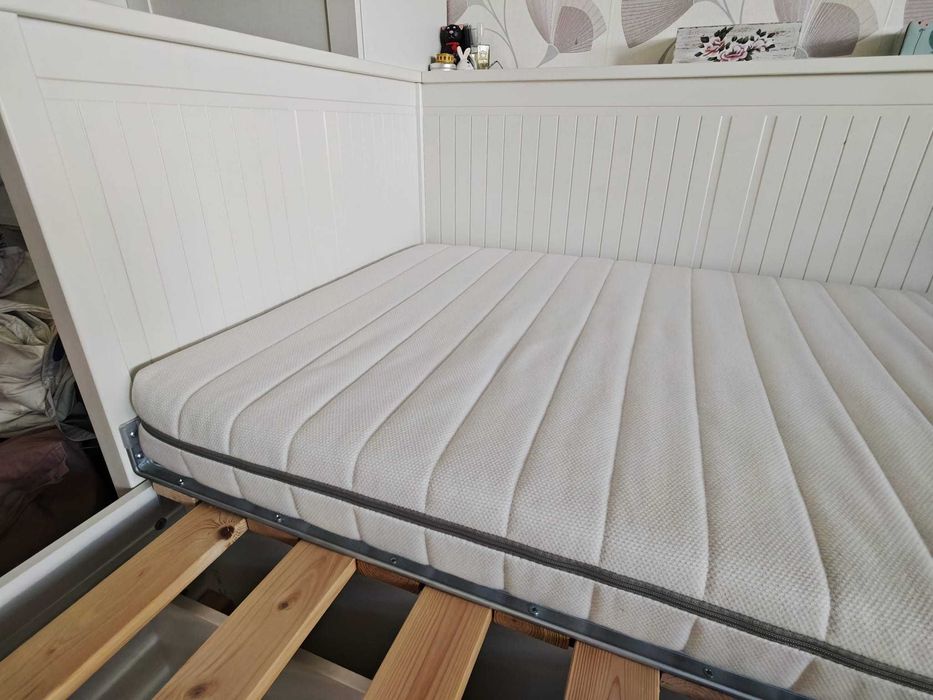 IKEA HEMNES divan extensibil alb + sertare, pat dublu, saltea inclusă 80x200