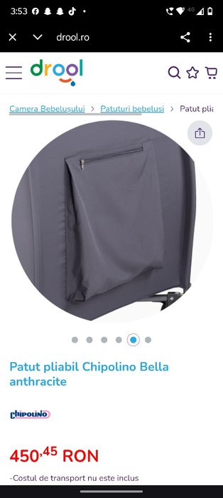 Vând pătuț pliabil Chipolino Bella – Anthracite (negru)