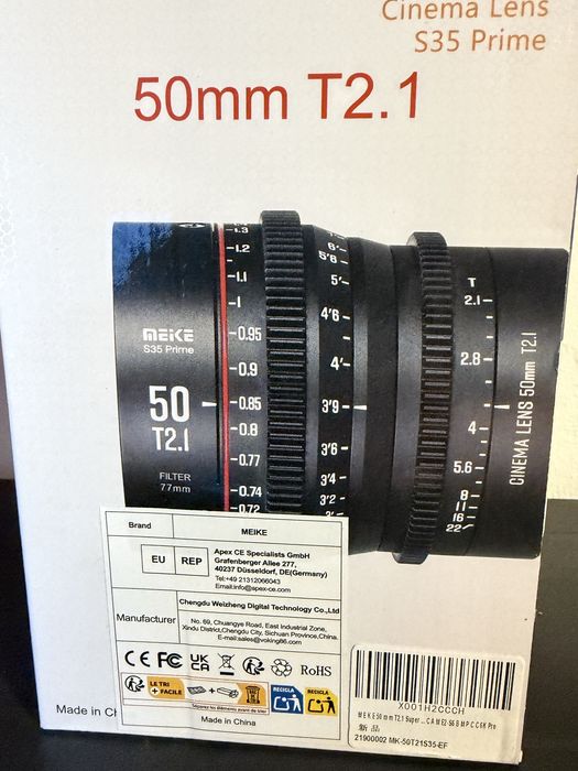 Obiectiv meike 50mm t2.1 s35 cine lens cu montura canon EF