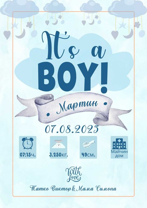 Бебешки визитки и покани за всякакъв повод-персонализиран дизайн