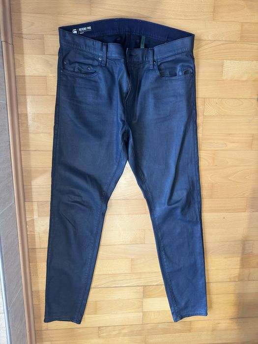 Дънки G Star Raw размер L промазана материя тип кожа тъмно син към чер