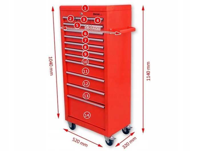 Dulap scule 13 sertare din oțel, roți, cheie