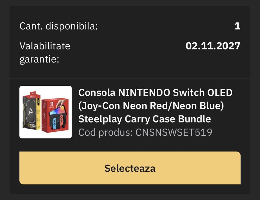 Nintendo Switch OLED Neon Red/Blue + Garanție 11/2027 + 4 Jocuri