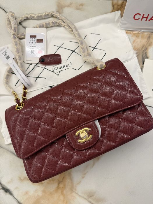 Chanel caviar burgundy  дамска чанта