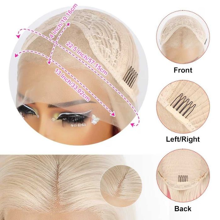 Lace Front права руса перука с розови краища -  дантелена зона : 13×4