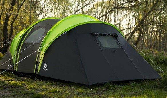 Cort camping Bojan 4, 4 persoane, Impermeabil 4000 mm, Inaltime 140 cm, Montaj rapid, Negru/Lime