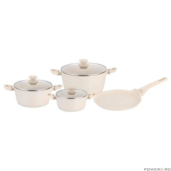 Set de oale cu capac, crem, din aluminiu turnat, 7 piese cu strat