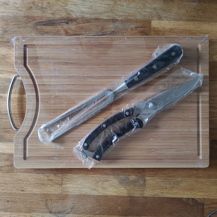 Set de tranșat carne cu tocător bambus 37*24cm