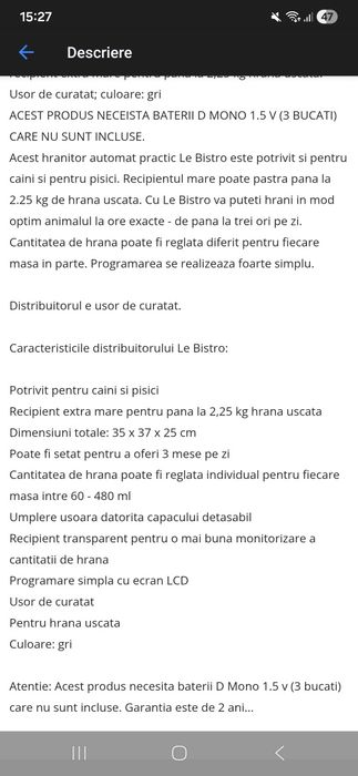 Hranitor automat pentru caini si pisici